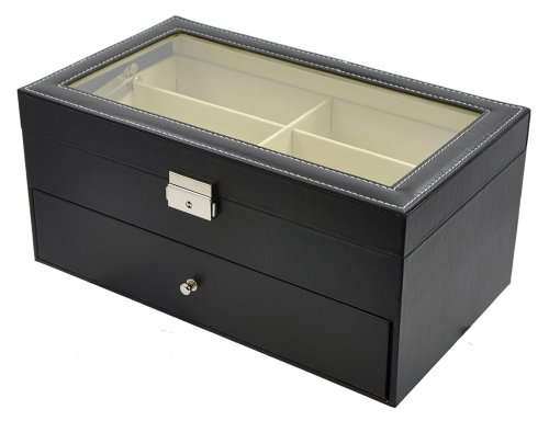 PU Leather 12 Grids Glasses Eyewear Sunglasses Box Glass Top Display Storage Case Unboxed