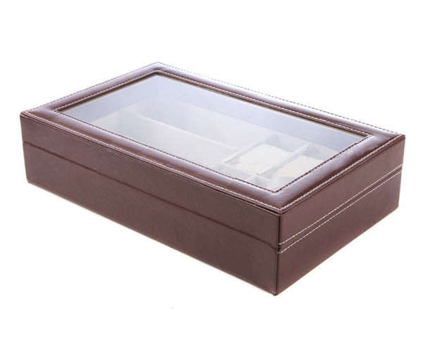 PU Leather 6 Watch Organizer Box and 3 Piece Eyeglasses Storage and Display Case Organizer