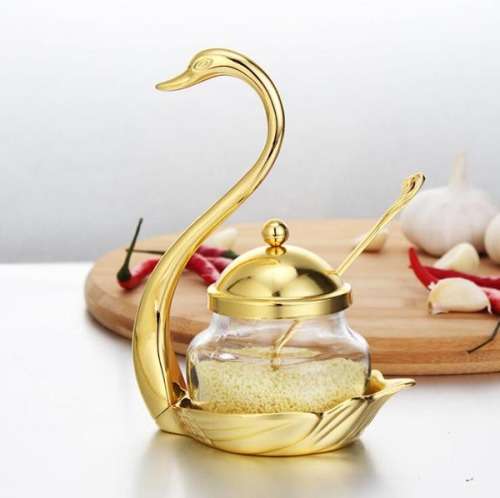 Swan Pepper Storage Rack with Serving Spoon  Unboxed