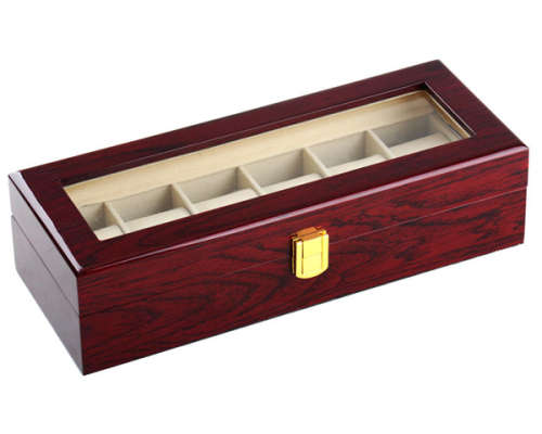 Elegant Cherry Wood 6 Grid Watch Display Collection Case Jewelry Storage Organizer