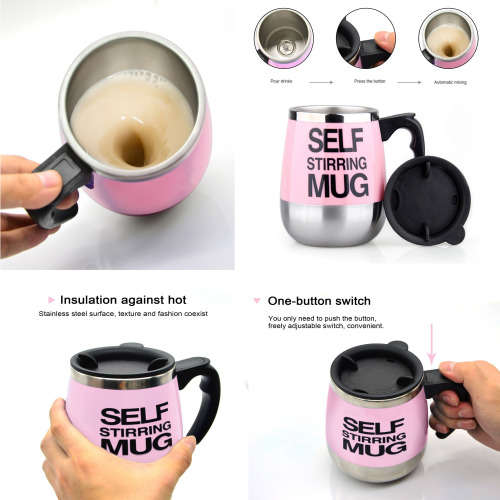 450ML Double Layer Stainless Steel Self Stirring Coffee Mugs Unboxed