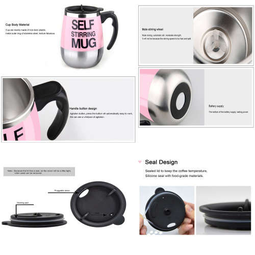 450ML Double Layer Stainless Steel Self Stirring Coffee Mugs Unboxed