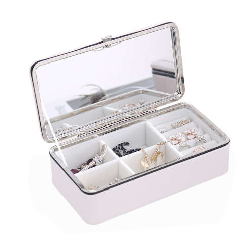 Portable Travel Jewelry Organizer Display Case with Mirror - Beige Unboxed