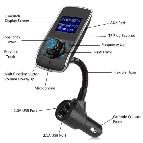 Wireless Radio Adapter Audio Receiver Stereo Music Modulator Car Kit with USB Charger Unboxed