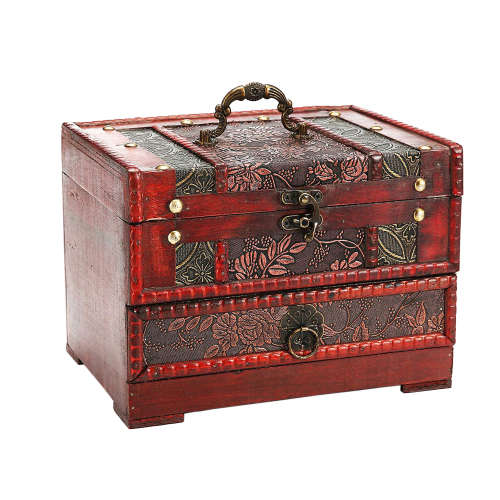 Antique Flower Carved Wooden Jewelry Storage Box Unboxed