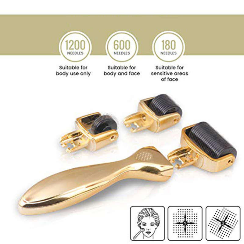 3 in 1 Derma Roller 0.5/1.0/2.0mm Skin Care Kit - Gold Unboxed