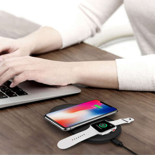 2 in 1 QI Wireless Fast Charging Pad Stand-Black Unboxed