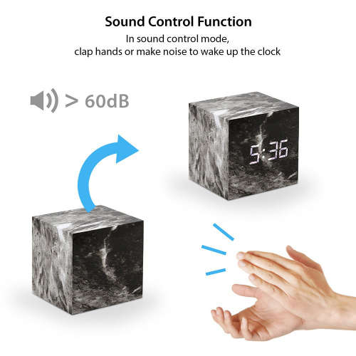 Mini Cube LED Digital Marble Pattern Alarm Clock - Black Unboxed