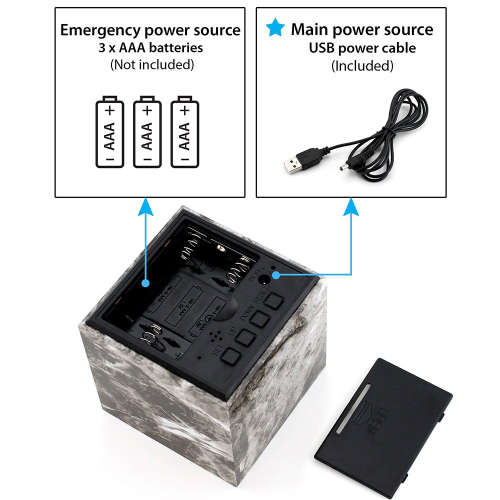 Mini Cube LED Digital Marble Pattern Alarm Clock - Black Unboxed