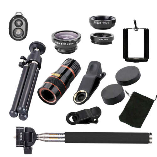 10-in-1 Function Cell Phone Lens Kit with Tripod & Selfie Stick - 12X Unboxed