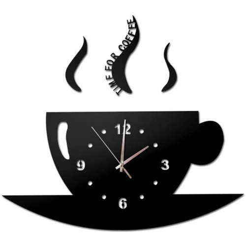 Modern 3D DIY Coffee Time Acrylic Wall Clock Decorative - Black Unboxed
