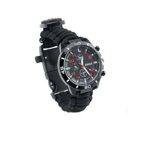 Outdoor Paracord Survival Watch Bracelet with Compass Whistle Unboxed