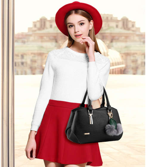 Fashion Women PU Leather Handbag Shoulder Bag-Black Unboxed