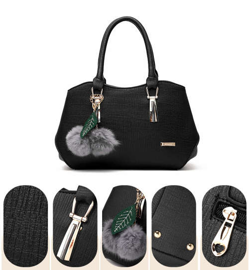 Fashion Women PU Leather Handbag Shoulder Bag-Black Unboxed