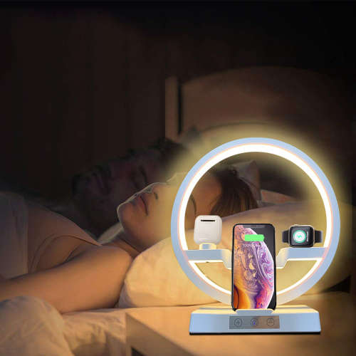 4 in 1 Fast Wireless Charging Dock Station with LED Desk Lamp-White Unboxed