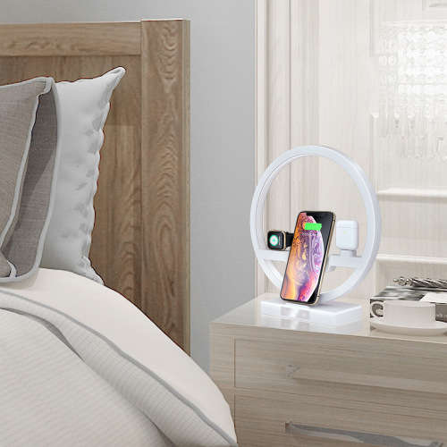 4 in 1 Fast Wireless Charging Dock Station with LED Desk Lamp-White Unboxed