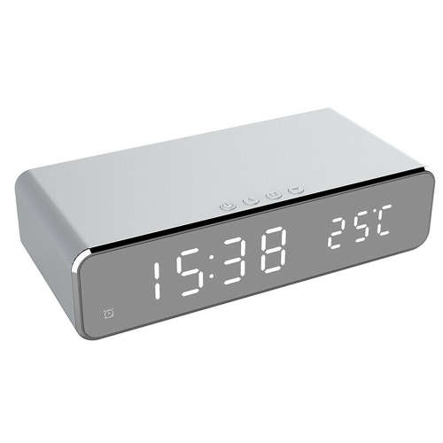 Multifunction Digital LED Desk Alarm Clock Thermometer Wireless Charger Unboxed
