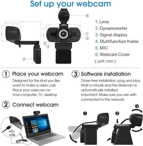 HD 1080P Wide Angle USB Webcam With Mic For Computer Laptop Unboxed