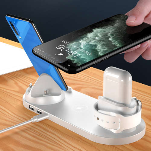 6-in-1 Wireless Charger Dock for iWatch/Airpods Pro/iPhone 11pro-White Unboxed