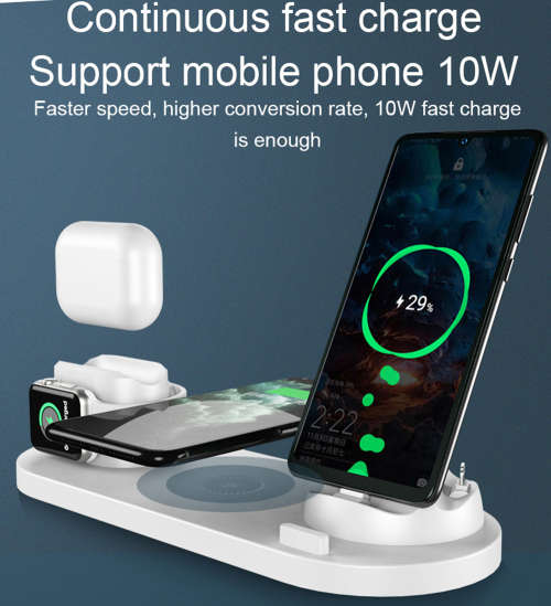 6-in-1 Wireless Charger Dock for iWatch/Airpods Pro/iPhone 11pro-White Unboxed
