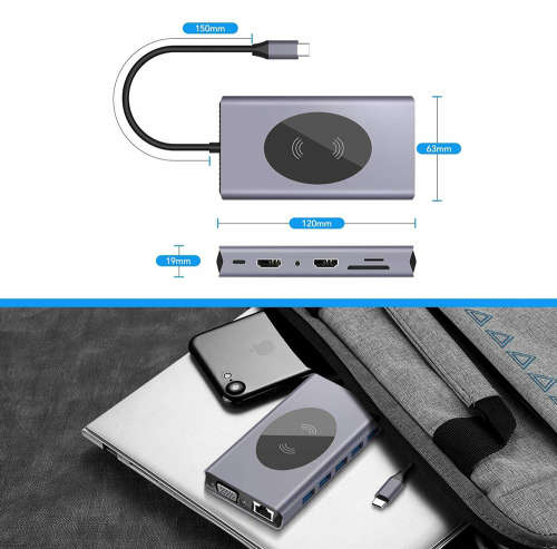 14-in-1 USB-C Hub Laptop Docking Station & Wireless Charger Unboxed