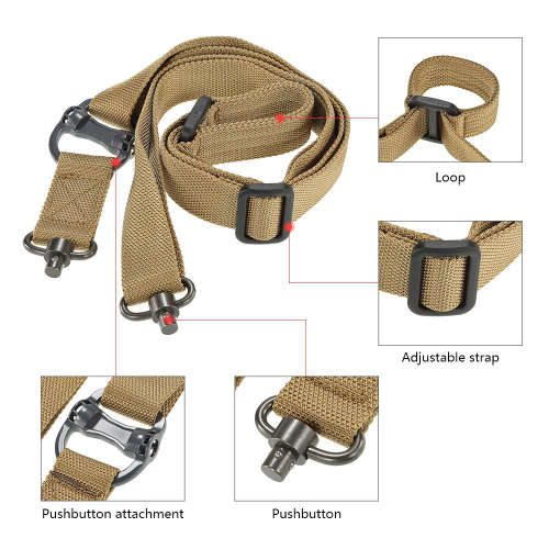 Tactical Adjustable Dual-Points Tactical Rifle Gun Sling Strap - Khaki Unboxed