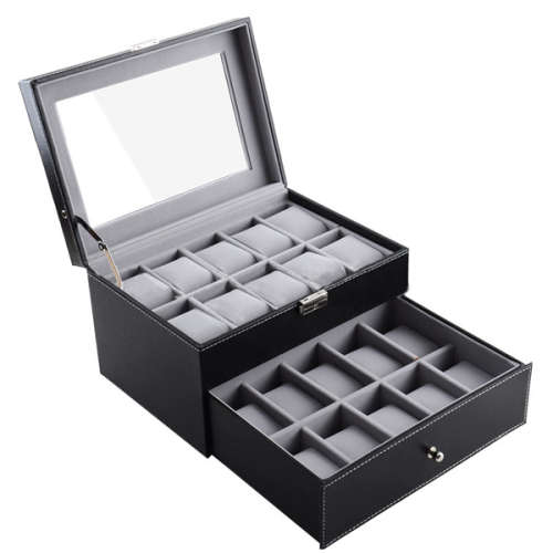 Luxury 20 Slots PU Leather Watch Display Collection Case Jewelry Storage Organizer