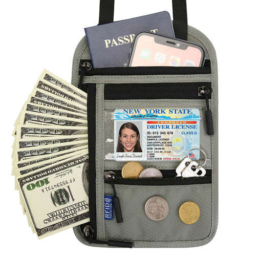 Security Travel Neck Pouch RFID Blocking Passport Holder Neck Wallet
