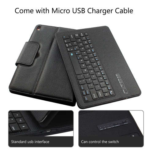 2 In 1 PU Leather Wireless Bluetooth Keyboard Case for iPad 9.7 Inch-Black