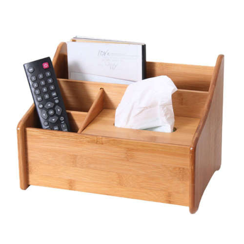 Bamboo Toiletry Storage Organizer Pen Cellphone Remote Control Holder Tissue Box
