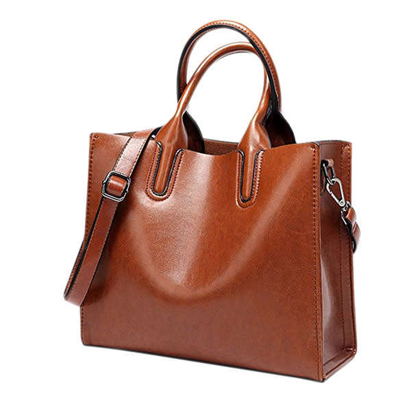 Large Women`s PU Leather Handbag - Brown