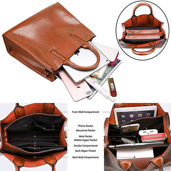 Large Women`s PU Leather Handbag - Brown