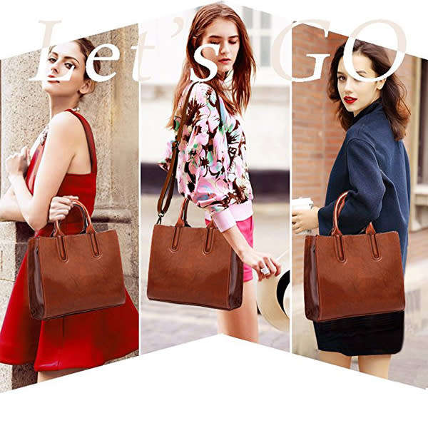 Large Women`s PU Leather Handbag - Brown