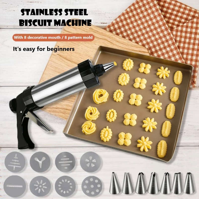 Stainless Steel Cookie Press Gun Kit for DIY Home Party Fun