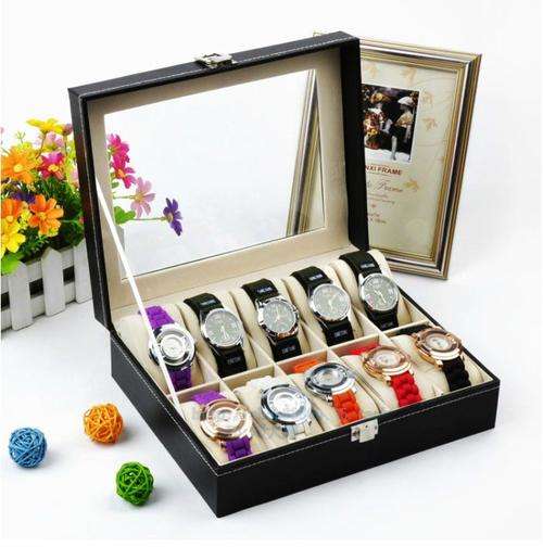 *LOCAL STOCK* New Black 10 Grid PU Watch Display Collection Case Box Jewelry Storage Organizer