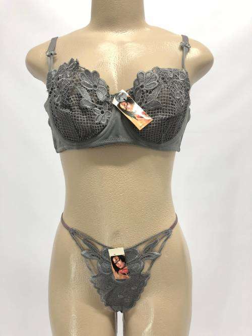SIZE 34B grey lace bra and panty set