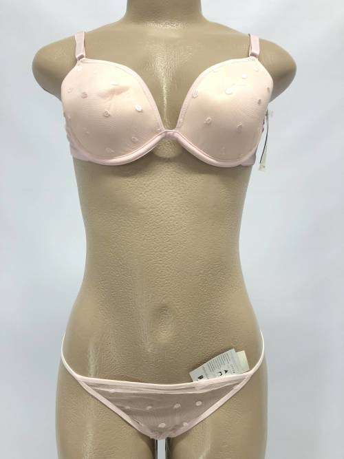 Size 34B pink embroidered bra & panty set