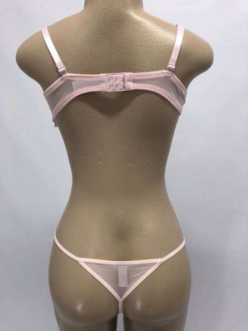 Size 34B pink embroidered bra & panty set