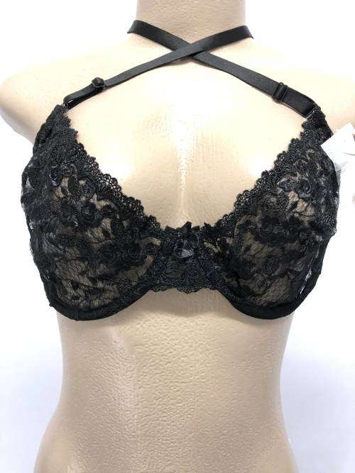 Size 36D lace hollow bra black