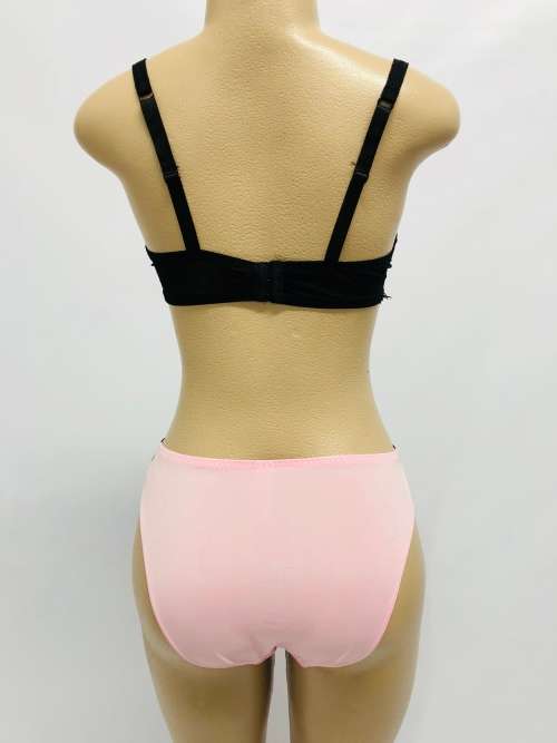 Size 38C pink bra and panty set with black lace