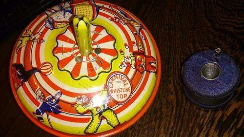 Tin plate carnival whistling top ~ Made by Lupor Metal Products 1950's
