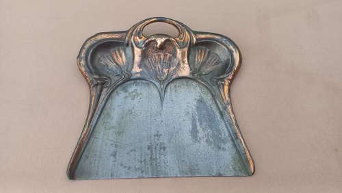 Art Nouveu copper crumb tray and brush