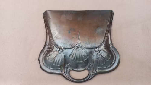 Art Nouveu copper crumb tray and brush