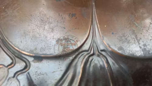 Art Nouveu copper crumb tray and brush