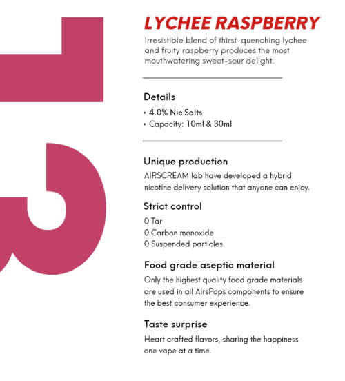 Airscream - E-Liquids - Lychee Raspberry - 30ml - 4% Nic Salts