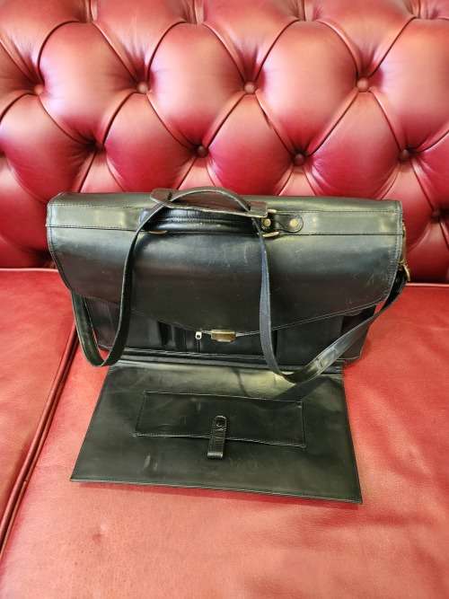 Black Leather Messenger Laptop Bag