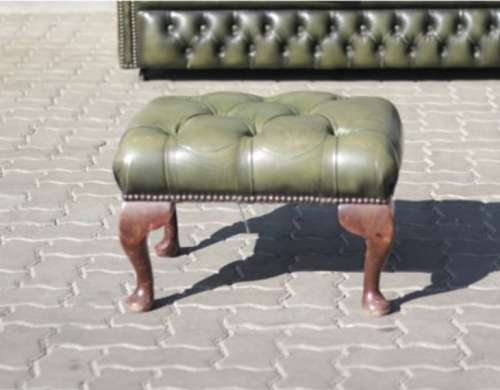 Collection Only - Antique Green Leather High Back Chesterfield Sofas and Ottoman