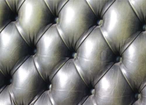 Collection Only - Antique Green Leather High Back Chesterfield Sofas and Ottoman