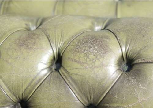 Collection Only - Antique Green Leather High Back Chesterfield Sofas and Ottoman