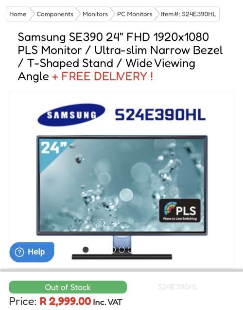 Samsung SE390 24` FHD 1920x1080 PLS Monitor